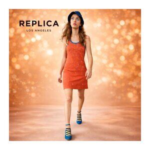 REPLICA LOS ANGELES Knit Sheath Dress Stars Red Mini S or L Fitted BODYCON Women